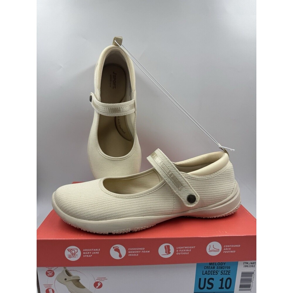 Jsport Womens Shoes Cream Mary Jane Memory Foam Contoured Arch Lightweight Sz 10